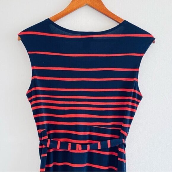 En Focus Studio Sheath Career Dress Womens 8 Blue Red Striped Tie Belt Office - Picture 7 of 8